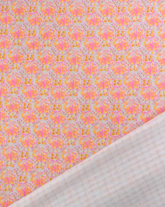Tissu Coton Gaufré léger Motif Floral Rose et Orange - Mercerine