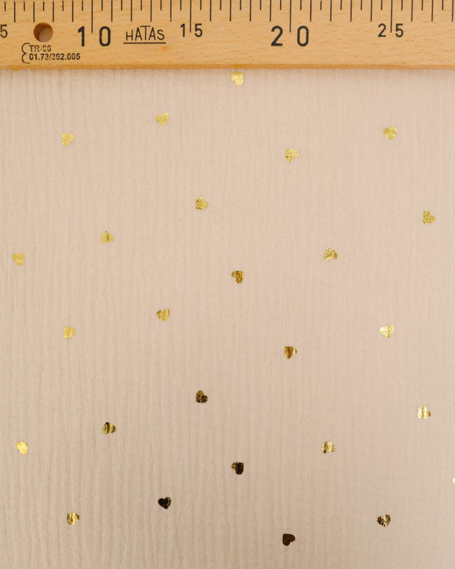 Double Gaze Beige Petits Cœurs Lurex Dorés - Mercerine