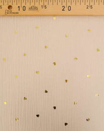 Double Gaze Beige Petits Cœurs Lurex Dorés - Mercerine