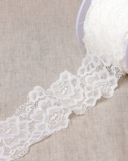 Ruban Dentelle Elastique Entre Deux Fleurs  55 mm - 10 Coloris