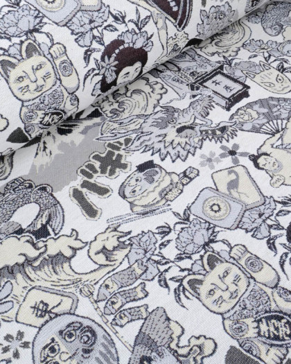 Tissu Jacquard Ameublement Tissé En France Mitsuko Gris - Mercerine