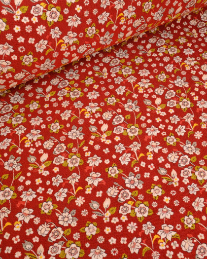 Tissu Jacquard Ameublement Tissé En France Fleuri Rouge - Mercerine