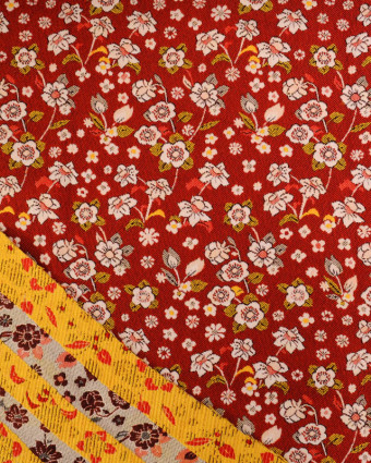 Tissu Jacquard Ameublement Tissé En France Fleuri Rouge - Mercerine