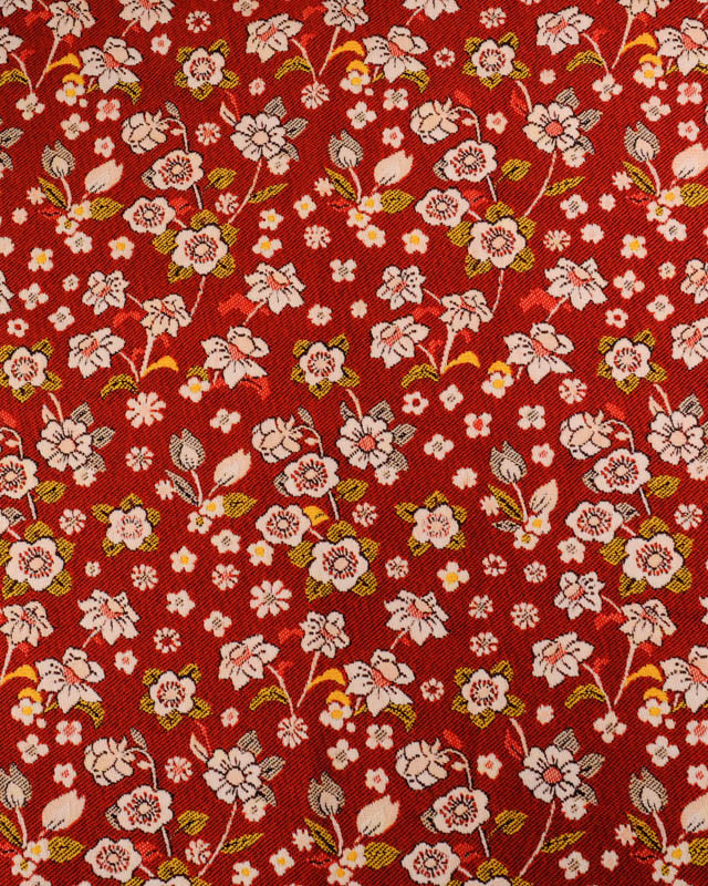 Tissu Jacquard Ameublement Tissé En France Fleuri Rouge - Mercerine