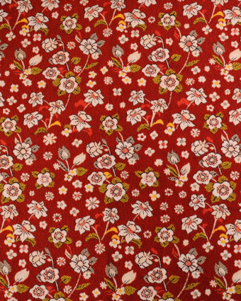 Tissu Jacquard Ameublement Tissé En France Fleuri Rouge - Mercerine