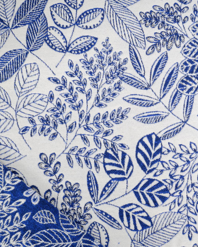 Tissu Jacquard Ameublement Tissé En France Feuillage Bleu - Mercerine