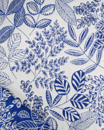 Tissu Jacquard Ameublement Tissé En France Feuillage Bleu - Mercerine