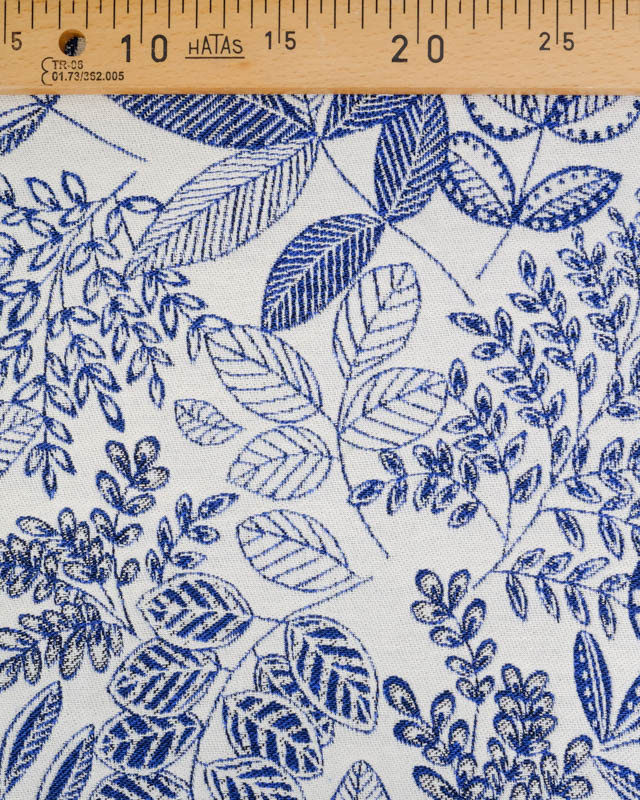 Tissu Jacquard Ameublement Tissé En France Feuillage Bleu - Mercerine