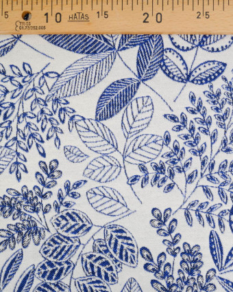 Tissu Jacquard Ameublement Tissé En France Feuillage Bleu - Mercerine