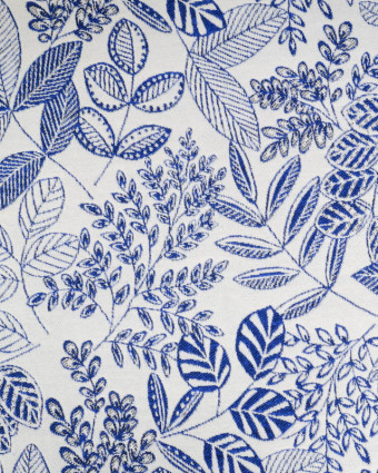 Tissu Jacquard Ameublement Tissé En France Feuillage Bleu - Mercerine