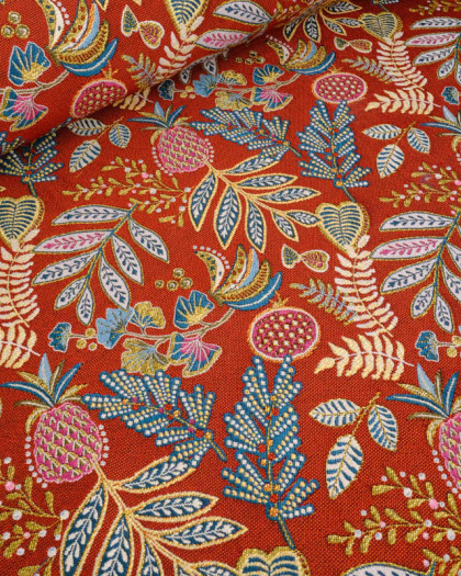 Tissu Jacquard Ameublement Tissé En France Ananas Terracotta - Mercerine