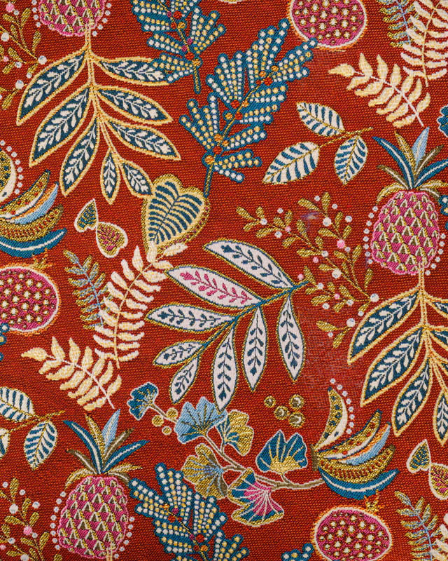 Tissu Jacquard Ameublement Tissé En France Ananas Terracotta - Mercerine