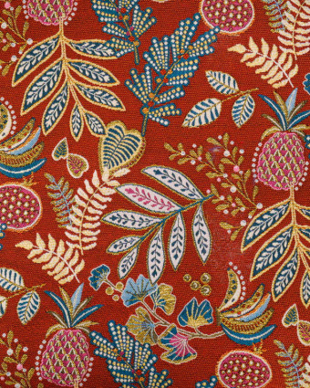Tissu Jacquard Ameublement Tissé En France Ananas Terracotta - Mercerine