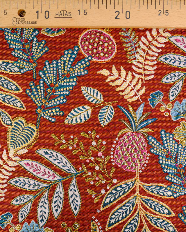 Tissu Jacquard Ameublement Tissé En France Ananas Terracotta - Mercerine