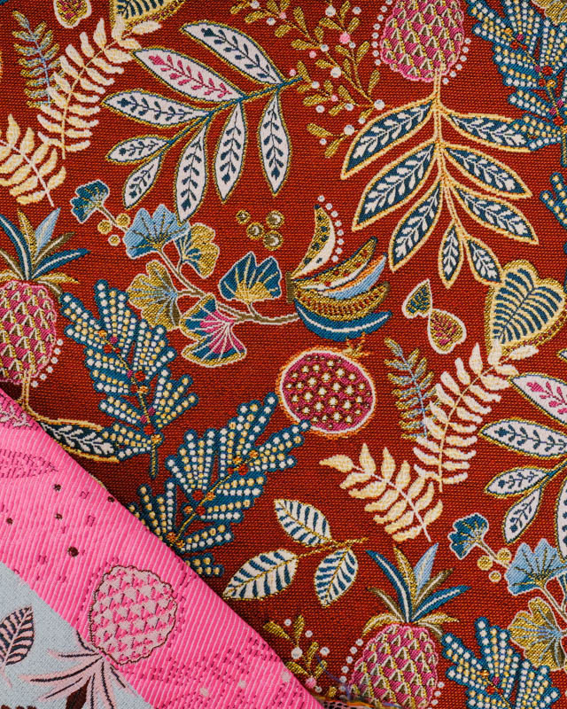 Tissu Jacquard Ameublement Tissé En France Ananas Terracotta - Mercerine
