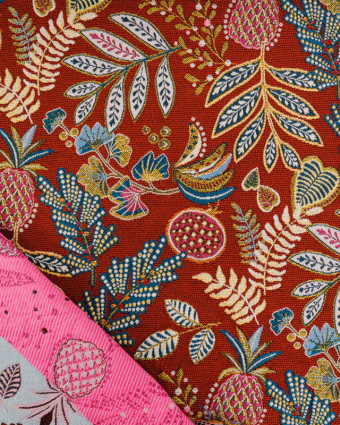 Tissu Jacquard Ameublement Tissé En France Ananas Terracotta - Mercerine