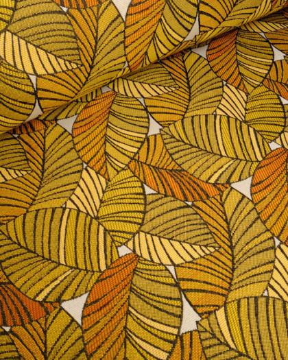 Tissu Jacquard Ameublement Tissé En France Feuillage Or et Bronze - Mercerine