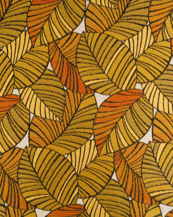 Tissu Jacquard Ameublement Tissé En France Feuillage Or et Bronze - Mercerine