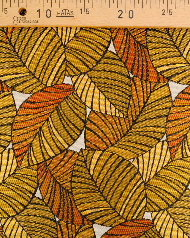 Tissu Jacquard Ameublement Tissé En France Feuillage Or et Bronze - Mercerine