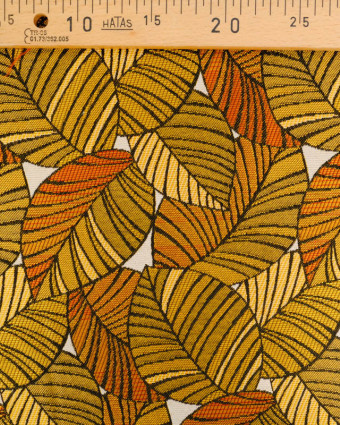 Tissu Jacquard Ameublement Tissé En France Feuillage Or et Bronze - Mercerine