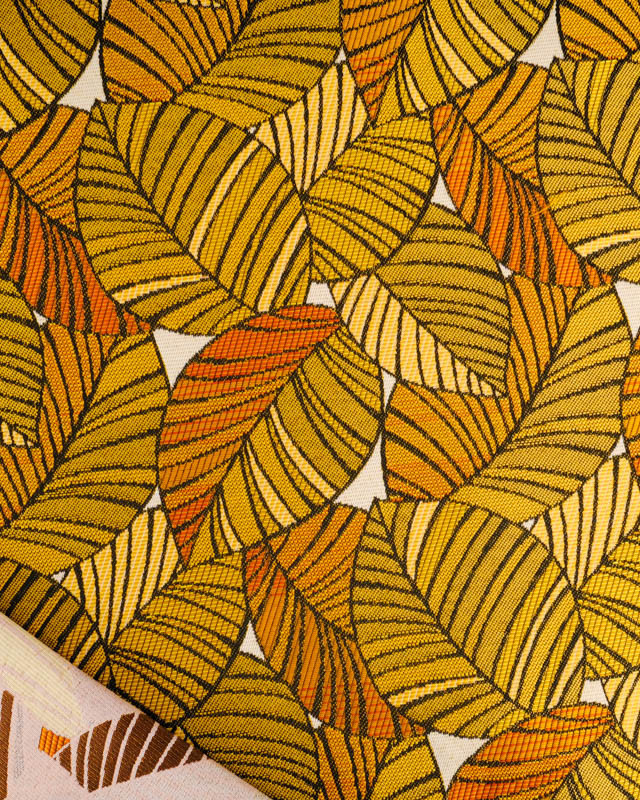 Tissu Jacquard Ameublement Tissé En France Feuillage Or et Bronze - Mercerine