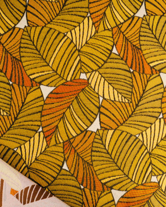 Tissu Jacquard Ameublement Tissé En France Feuillage Or et Bronze - Mercerine