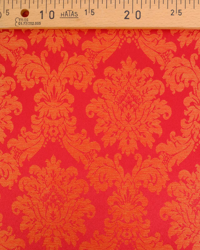 Tissu Jacquard Motif Baroque Reflets Satinés Rouge Orange - Mercerine