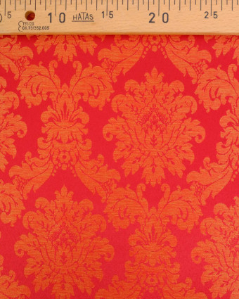 Tissu Jacquard Motif Baroque Reflets Satinés Rouge Orange - Mercerine
