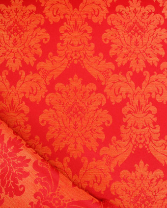 Tissu Jacquard Motif Baroque Reflets Satinés Rouge Orange - Mercerine