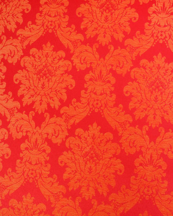Tissu Jacquard Motif Baroque Reflets Satinés Rouge Orange - Mercerine