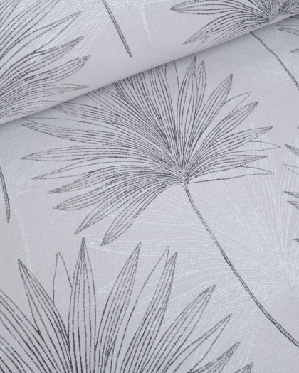 Tissu Jacquard Tissé En France Gris Motif Feuillage - Mercerine