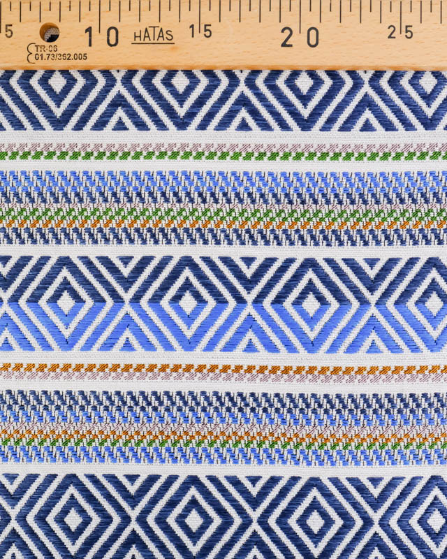 Tissu Jacquard Tissé En France Motif Ethnique Bleu - Mercerine