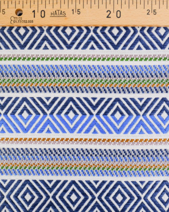 Tissu Jacquard Tissé En France Motif Ethnique Bleu - Mercerine