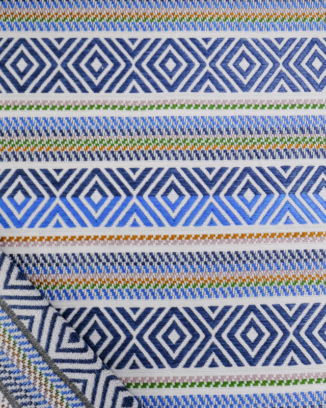 Tissu Jacquard Tissé En France Motif Ethnique Bleu - Mercerine
