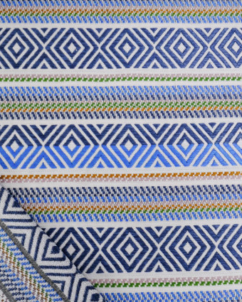 Tissu Jacquard Tissé En France Motif Ethnique Bleu - Mercerine