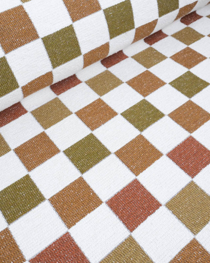 Tissu Jacquard Ameublement Tissé en France Echequier Peanut - Mercerine