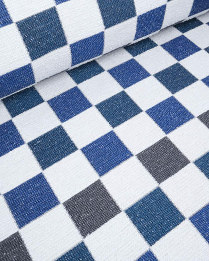 Tissu Jacquard Ameublement Tissé en France Echiquier Bleu - Mercerine