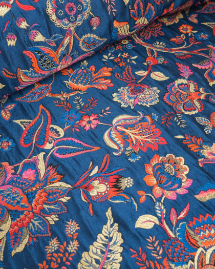 Tissu Jacquard Ameublement Tissé en France Inaya Bleu - Mercerine