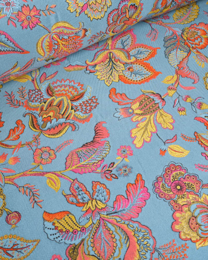 Tissu Jacquard Ameublement Tissé en France Inaya Ciel - Mercerine