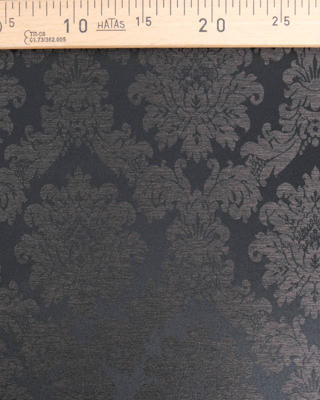Tissu Jacquard Motif Boroque Reflet Satiné Noir Taupe  - Mercerine