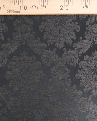 Tissu Jacquard Motif Boroque Reflet Satiné Noir Taupe  - Mercerine