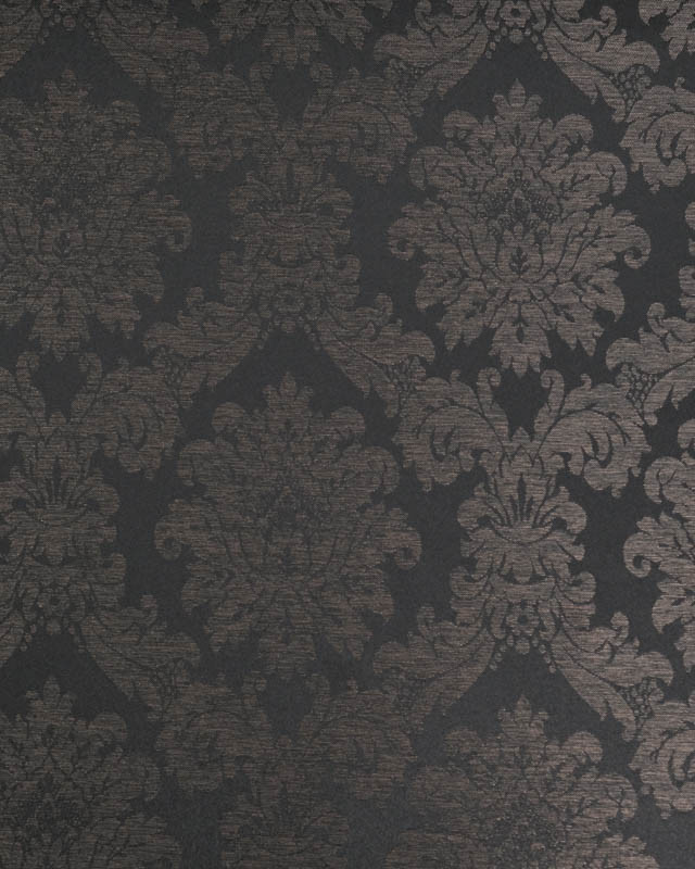 Tissu Jacquard Motif Boroque Reflet Satiné Noir Taupe  - Mercerine