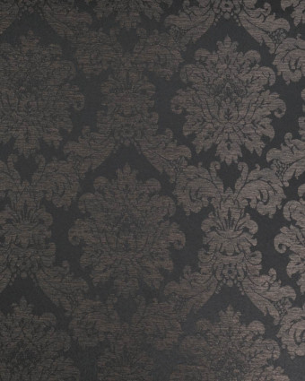 Tissu Jacquard Motif Boroque Reflet Satiné Noir Taupe  - Mercerine
