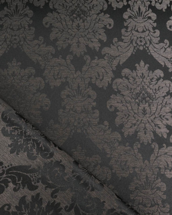 Tissu Jacquard Motif Boroque Reflet Satiné Noir Taupe  - Mercerine