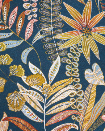 Tissu Jacquard Ameublement Tissé en France Jouvence Pétrole - Mercerine
