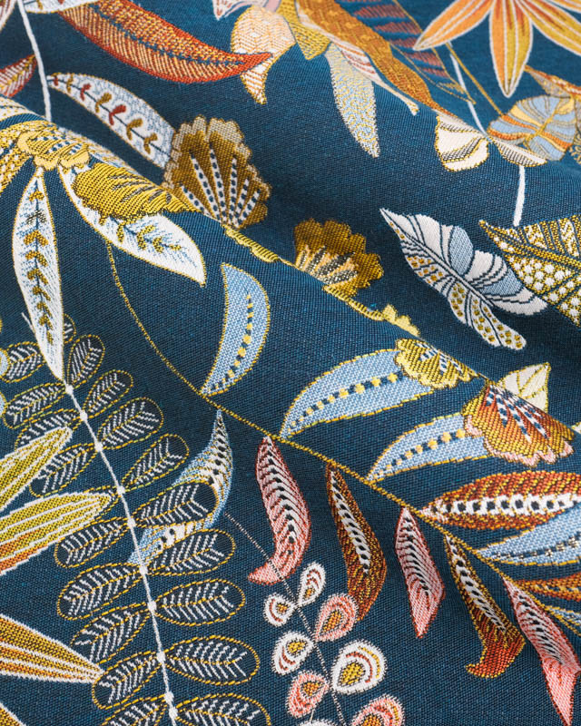 Tissu Jacquard Ameublement Tissé en France Jouvence Pétrole - Mercerine