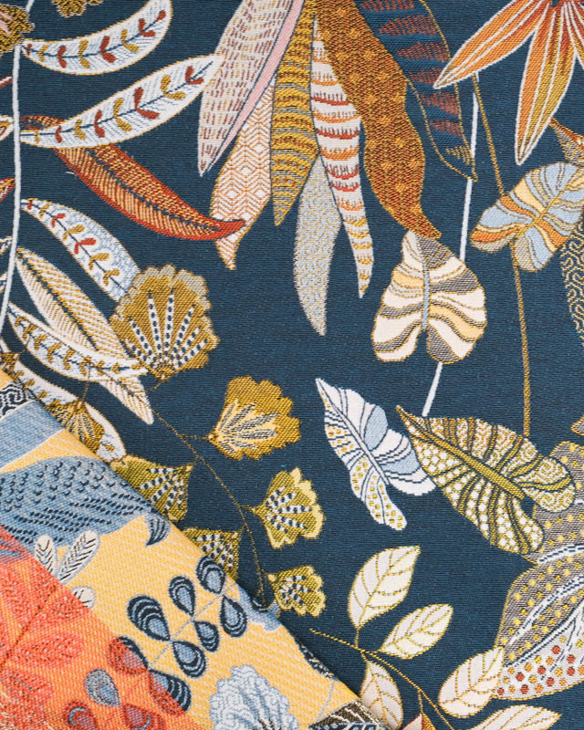 Tissu Jacquard Ameublement Tissé en France Jouvence Pétrole - Mercerine