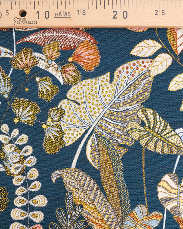 Tissu Jacquard Ameublement Tissé en France Jouvence Pétrole - Mercerine