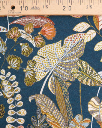 Tissu Jacquard Ameublement Tissé en France Jouvence Pétrole - Mercerine
