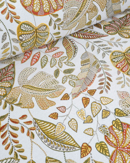 Tissu Jacquard Ameublement Tissé en France Euphoria Blanc - Mercerine